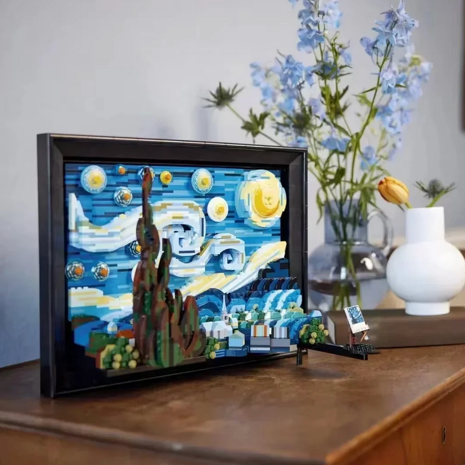 Starry Night Studio – DIY Light-Up Brick Puzzle Frame Inspired by Van Gogh
