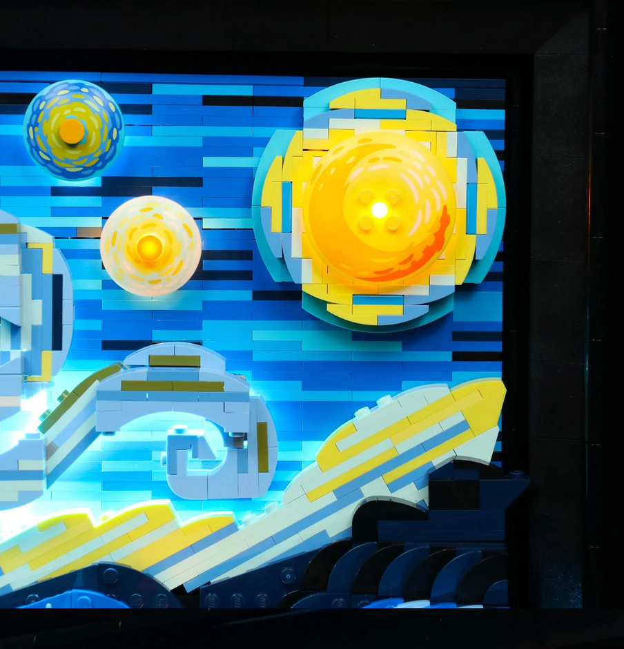 Starry Night Studio – DIY Light-Up Brick Puzzle Frame Inspired by Van Gogh