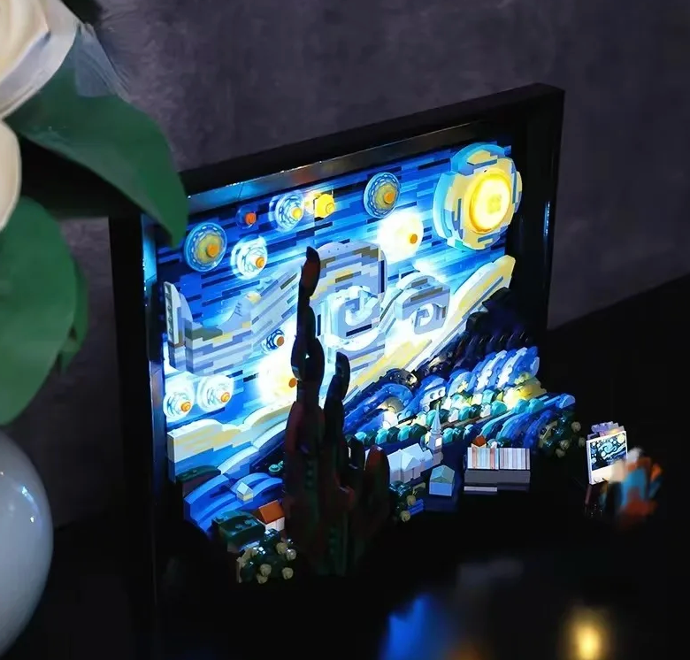 Starry Night Studio – DIY Light-Up Brick Puzzle Frame Inspired by Van Gogh