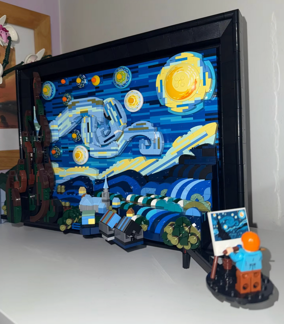 Starry Night Studio – DIY Light-Up Brick Puzzle Frame Inspired by Van Gogh