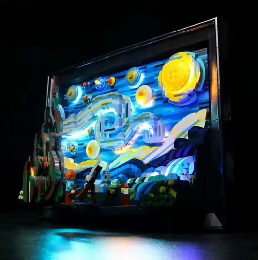 Starry Night Studio – DIY Light-Up Brick Puzzle Frame Inspired by Van Gogh